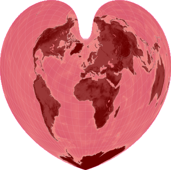 World map in the shape of a heart, by Nordpil