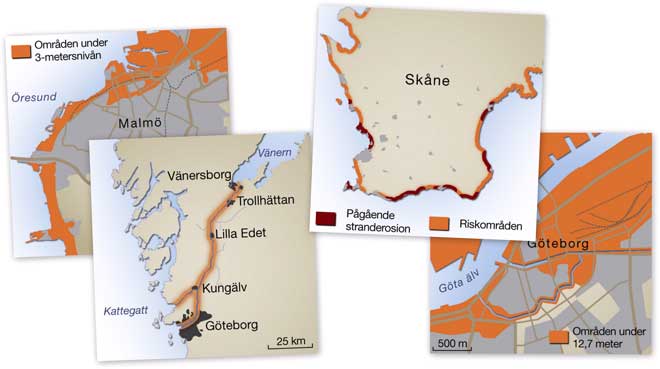 Maps over climate change vulnerability issues in Sweden