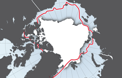 Thumbnail for graphic: Arctic minimum sea ice extent, 1982 and 2008