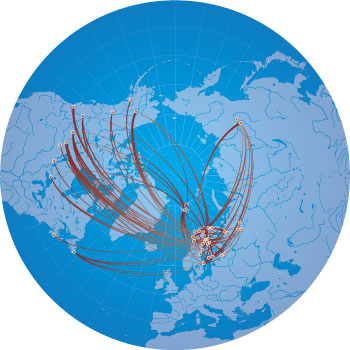 University of the Arctic student exchanges map, North2North programme